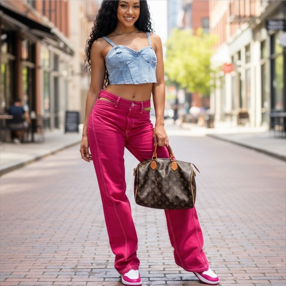 Zara pink jeans with cutouts high rise - Picture 1 of 8